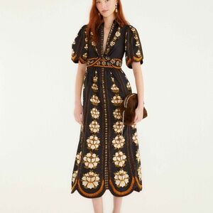 Farm Rio Black Bold Flowers Organic Cotton Midi Dress